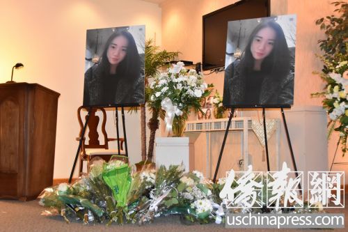 小型追悼会现场的布置。(美国《侨报》/聂达