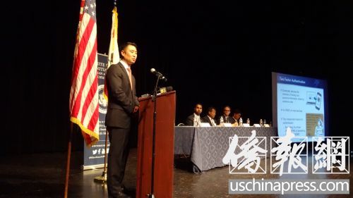 苏恩提醒洛杉矶华人提防各种网络诈骗犯罪。(美国《侨报》/高睿