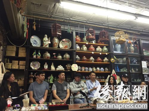 左起:王逸君,谭伟超,梁锦华,伍科瑞,谭麦克,李晓露,王伟荣,林美虹。(美国《侨报》/林菁