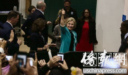 希拉里在洛杉矶造势。(美国《侨报》/邱晨
