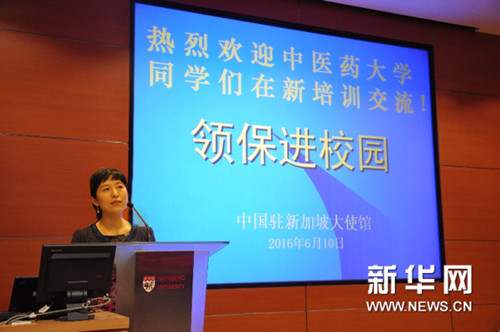 图为朱红梅领事为同学们讲解领保知识。新华网发(杨赛摄)