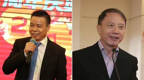 李锐朋(左)感谢各界嘉宾的光临;李京生代表中国驻法使馆领事部表示祝贺。(《欧洲时报》/孔帆