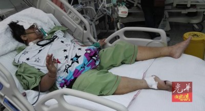 伤者陈玉娥在医院接受观察。（马来西亚《光华日报》）