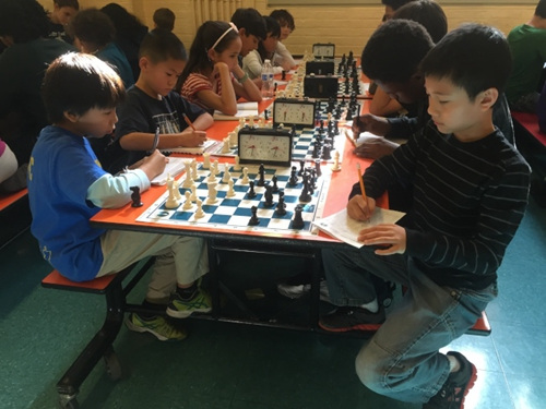 很多华裔学生参加哥伦布日“校内西洋棋”锦标赛。(美国《世界日报》/刘大琪