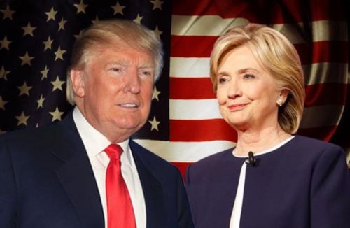 共和党总统候选人特朗普（左）、民主党总统候选人希拉里。（美国《侨报》）