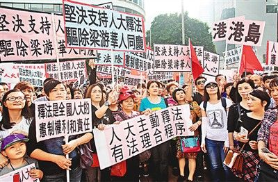 香港民众集会支持人大释法。（图片来源：《文汇报》）