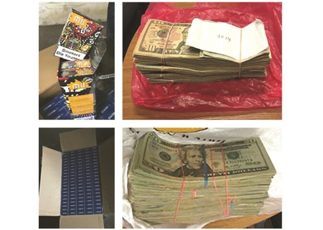 中国侨网执法人员在被告车中发现未上税香烟和逾1.8万美元现金。(美国《世界日报》)