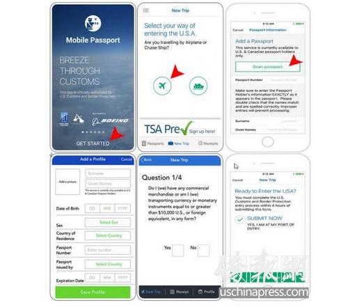 中国侨网“手机护照”的几个主要界面。（美国侨报网）