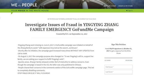 中国侨网图为白宫请愿网站截图