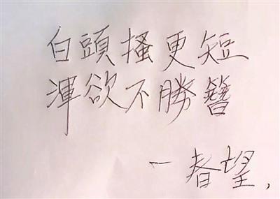 中国侨网卢英敏写的杜甫诗句 供图/新华国际微博