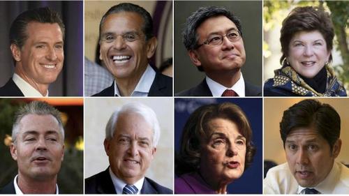 中国侨网上排左起:纽森、维拉莱构沙、江俊辉、易思婷,下排左起:艾伦、考克斯、范士丹、德利昂。(美国《世界日报》援引洛杉矶时报)