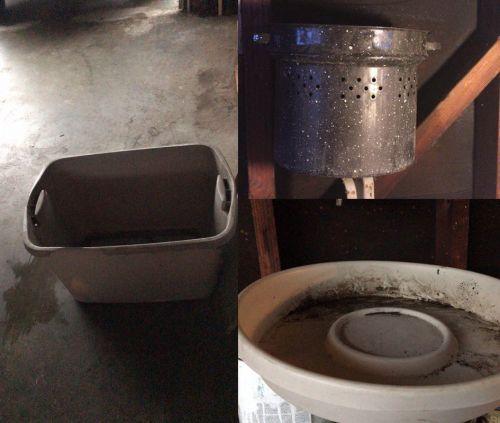 中国侨网灵女士把家中能用的容器都用来接雨。(美国《侨报》资料图)