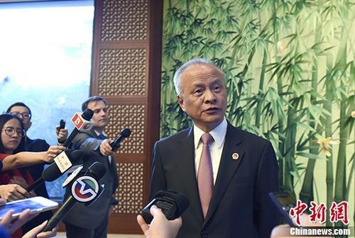 中国侨网资料图:中国驻美大使崔天凯在华盛顿接受中外媒体采访。 中新社记者 邓敏 摄