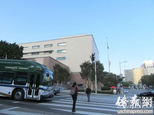 中国侨网洛杉矶县高级法院。(美国《侨报》/翁羽 摄)
