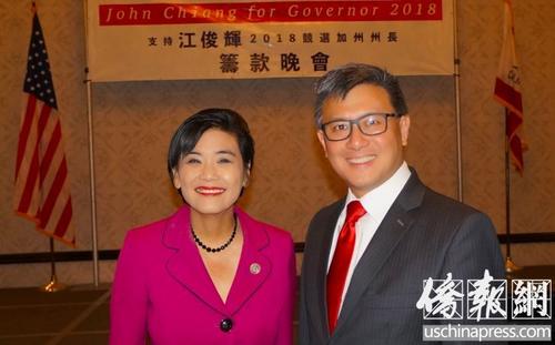 中国侨网国会众议员赵美心力挺江俊辉竞选加州州长。(美国《侨报》/高睿 摄)