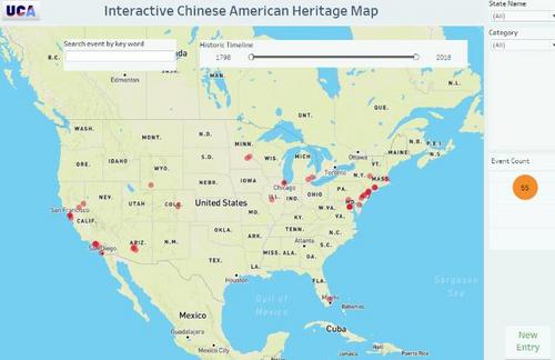 中国侨网美国华人史迹互动地图是全美首幅记录美国华人历史地理图标的可视化数字地图。(美国《世界日报》/张小彦提供)