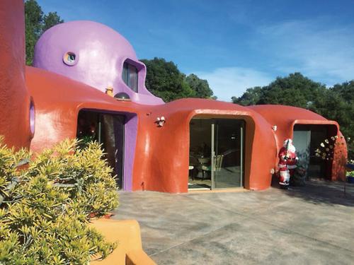 中国侨网“摩登原始人屋”（Flintstone House）房子外观。（美国《世界日报》）