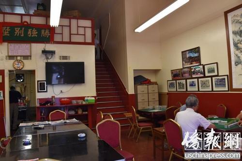中国侨网平日的洛杉矶市中国城合胜堂为打麻将休闲会所。(美国侨报网 翁羽)