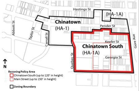 中国侨网温哥华市政府把华埠划分为两大区。(加拿大《明报》/温哥华市政府图片)