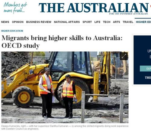 中国侨网澳大利亚技术移民学历普遍高，提升劳动力教育水平（澳洲网/《澳洲人报》网页截图）