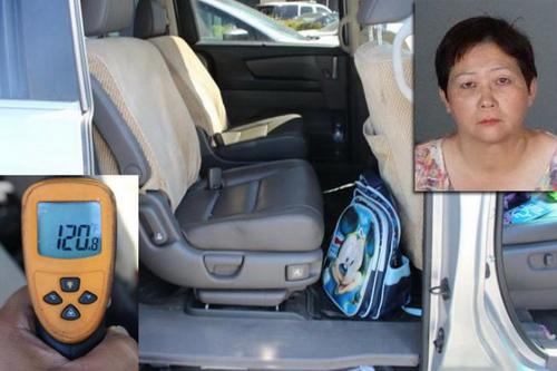 中国侨网刘海伦将男童关在车内的温度高达120华氏度（近50摄氏度）。（美国侨报网/阿罕布拉警方提供）