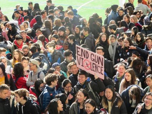 中国侨网美国史岱文森高中学生今年3月走出校门，呼吁国会出台控枪法案，其中不少学生希望拥有投票权。（美国《世界日报》/（陈小宁 摄）