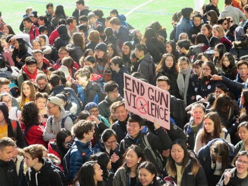 中国侨网美国史岱文森高中学生今年3月走出校门,呼吁国会出台控枪法案,其中不少学生希望拥有投票权。(美国《世界日报》/(陈小宁 摄)