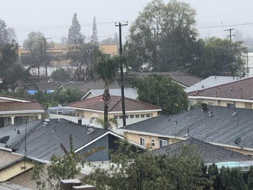 中国侨网今年南加州雨水多，对老旧屋顶是一大考验。(美国《世界日报》/张宏 摄)