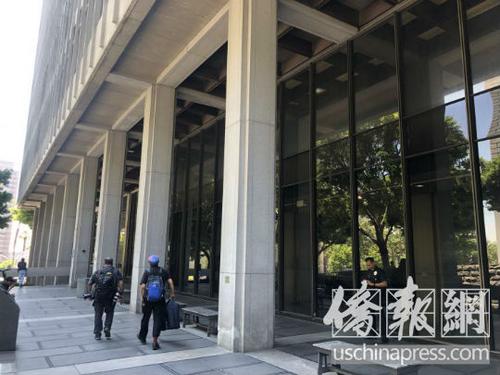 中国侨网审理洛杉矶中国城合胜堂双尸命案的洛杉矶县刑事法庭外景。（图片来源：美国侨报网 王珂莹/摄)