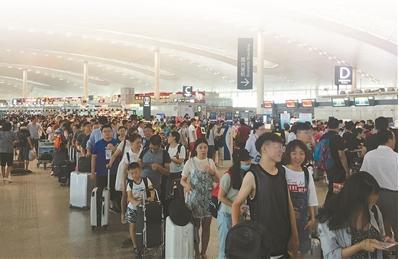 中国侨网清晨的禄口机场热闹非凡。 新华报业视觉中心记者 邵 丹摄