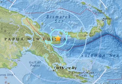 中国侨网巴布亚新几内亚发生6.0级地震。（图片来源：美国地质勘探局网站截图）