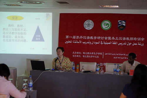 中国侨网图为资深汉语教师授课。