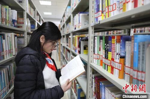中国侨网范氏理在图书馆阅读中文书籍。　杨迪　摄
