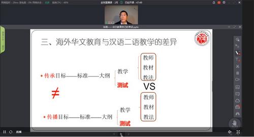 中国侨网直播课程截图。（中国华文教育基金会）