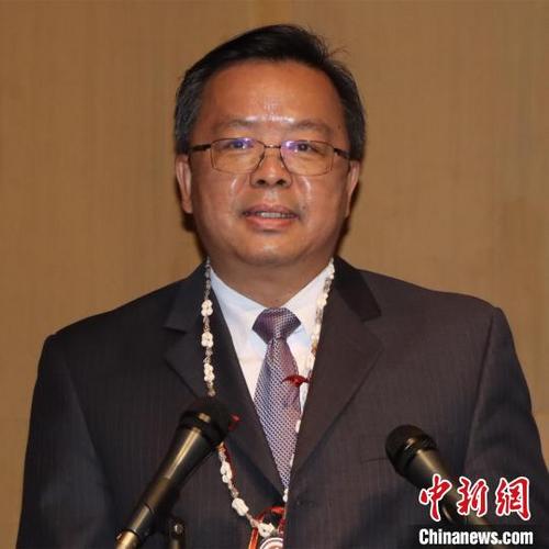 中国侨网中国驻菲律宾大使黄溪连在颁奖仪式上致辞。　菲律宾华教中心供图