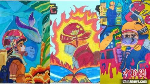 致敬消防员 青海西宁中小学生手绘“火焰蓝”