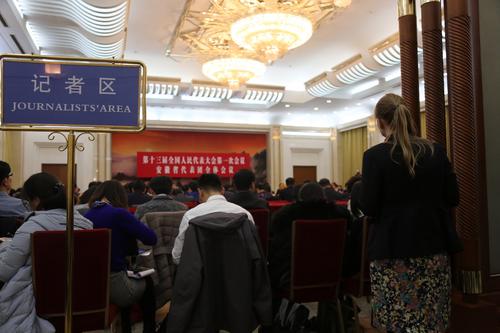 中国侨网在安徽记者开放日上，一欧洲记者探头采访。来源：北欧时报/图