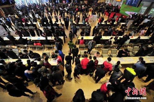 中国侨网资料图:人力资源市场内人头攒动。中新社记者 刘冉阳 摄