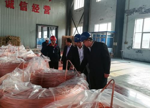 中国侨网图为梁波在侨企生产线厂房进行调研。