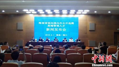 中国侨网海南省面向国内外公开选聘高端管理人才新闻发布会现场。 张茜翼 摄