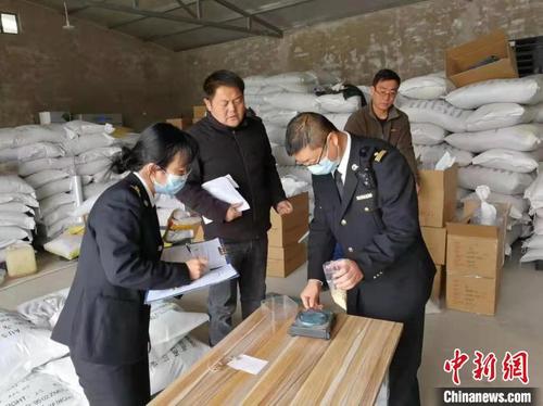 中国侨网图为兰州海关工作人员检疫监管出口种子。　梁坤 　摄