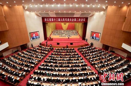 中国侨网浙江省第十三届人民代表大会第二次会议会场。　王刚　摄