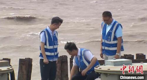 中国侨网工作人员在巡查海堤 张践 摄