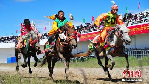 西藏羌塘草原上的赛马大赛：驭马者皆为少年 