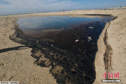 美国加州南部原油泄漏 海岸遭污染