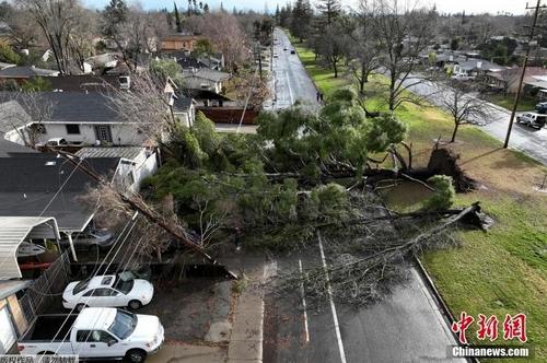 美国加州持续遭遇冬季风暴侵袭 超56万用户断电