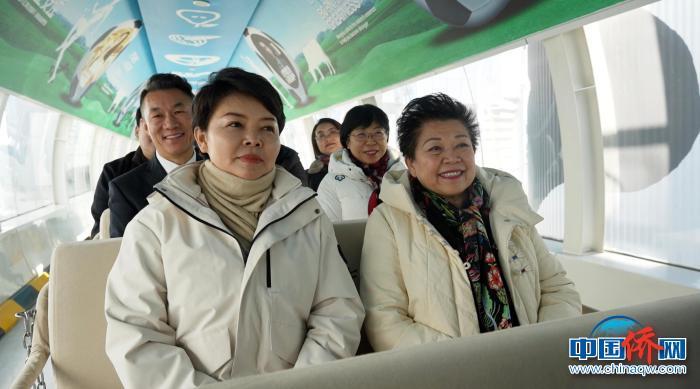 中国侨网图为24日，王琳达(前排右一)正坐着观光小火车，考察奶业工厂。崔博群摄