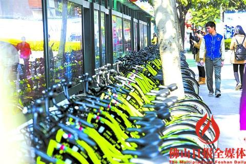 中国侨网禅城祖庙路上，一大批共享单车停放在路边。/组图由佛山日报记者王伟楠摄