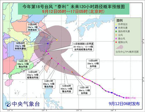 中国侨网图1 台风“泰利”未来120小时路径预报图