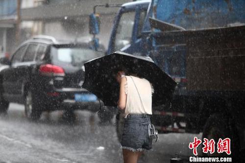 中国侨网图为民众顶着风雨前行。　孟德龙　摄